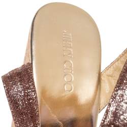 Pre Owned Jimmy Choo Metallic Pink Leather Cork Wedge Ankle Strap Sandals Size 37.5