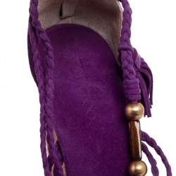 Pre Owned Jimmy Choo Purple Suede Braided Suede Cork Wedge Platform Sandals Size 38