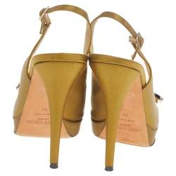 Pre Owned Jimmy Choo Medalion Yellow Satin Crystal Embellished Platform Slingback Sandals Size 38