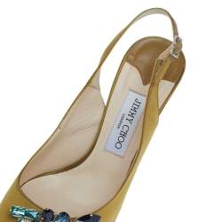 Pre Owned Jimmy Choo Medalion Yellow Satin Crystal Embellished Platform Slingback Sandals Size 38