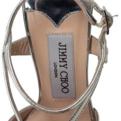 Pre Owned Jimmy Choo Silver Mirror Leather Paxton Cross Strap Sandals Size 35.5