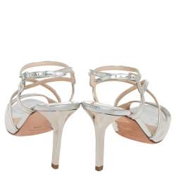 Pre Owned Jimmy Choo Silver Mirror Leather Paxton Cross Strap Sandals Size 35.5