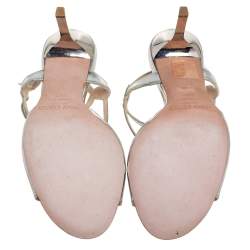 Pre Owned Jimmy Choo Silver Mirror Leather Paxton Cross Strap Sandals Size 35.5