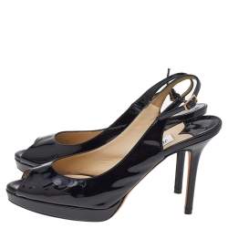 Jimmy Choo Black Patent Leather Peep Toe Ankle Strap Sandals Size 38