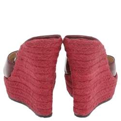 Pre Owned  Jimmy Choo Red Patent Leather Phyllis Wedge Platform Espadrille Sandals Size 40