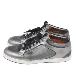 مملوكة مسبقًا حذاء رياضي جيمي تشو ميامي قماش وجلد رصاصي ميتاليك بعنق منخفض مقاس 41