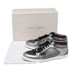 مملوكة مسبقًا حذاء رياضي جيمي تشو ميامي قماش وجلد رصاصي ميتاليك بعنق منخفض مقاس 41