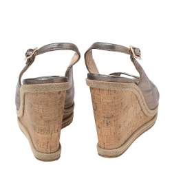 Pre Owned Jimmy Choo Bronze Leather Slingback Espadrille Wedge Sandals Size 38