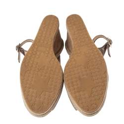 Pre Owned Jimmy Choo Bronze Leather Slingback Espadrille Wedge Sandals Size 38