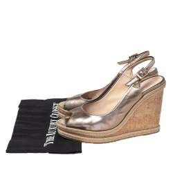 Pre Owned Jimmy Choo Bronze Leather Slingback Espadrille Wedge Sandals Size 38