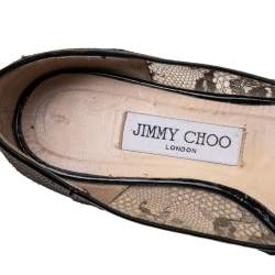 Pre Owned Jimmy Choo Black/Beige Mesh And Lace Romy Pointed Ballerina Size 37