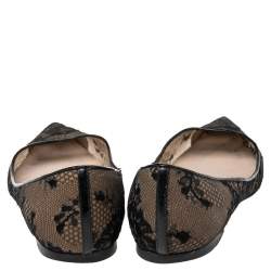 Pre Owned Jimmy Choo Black/Beige Mesh And Lace Romy Pointed Ballerina Size 37