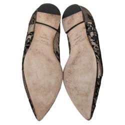 Pre Owned Jimmy Choo Black/Beige Mesh And Lace Romy Pointed Ballerina Size 37