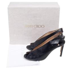 Pre Owned Jimmy Choo Black Leather Peep Toe Slingback Sandals Size 39