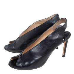 Pre Owned Jimmy Choo Black Leather Peep Toe Slingback Sandals Size 39