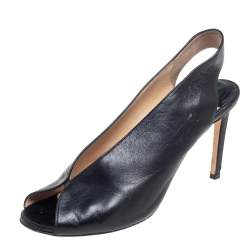Pre Owned Jimmy Choo Black Leather Peep Toe Slingback Sandals Size 39
