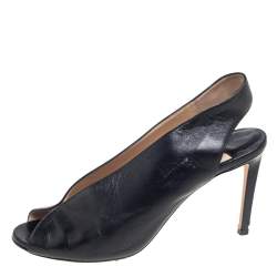 Pre Owned Jimmy Choo Black Leather Peep Toe Slingback Sandals Size 39