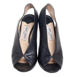 Pre Owned Jimmy Choo Black Leather Peep Toe Slingback Sandals Size 39
