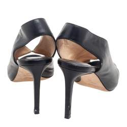 Pre Owned Jimmy Choo Black Leather Peep Toe Slingback Sandals Size 39