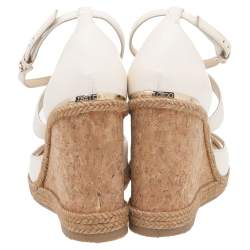 مملوكة مسبقًا Jimmy Choo White Leather Alanah Cork Wedge Ankle Strap Sandals Size 38