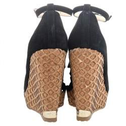Pre Owned Jimmy Choo Black Suede Pacific Wedge Platform Ankle Strap Pumps Size 37.5