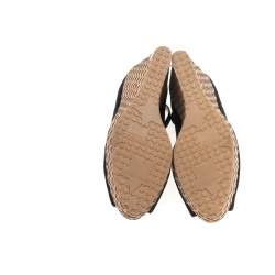 Pre Owned Jimmy Choo Black Suede Pacific Wedge Platform Ankle Strap Pumps Size 37.5