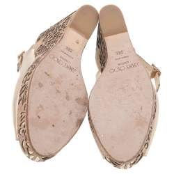 Pre Owned Jimmy Choo Metallic Gold Leather Prova Wedge Slingabck Sandals Size 36.5