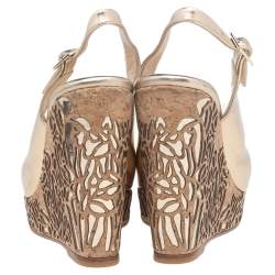 Pre Owned Jimmy Choo Metallic Gold Leather Prova Wedge Slingabck Sandals Size 36.5