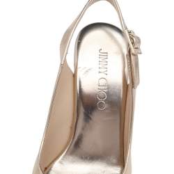 Pre Owned Jimmy Choo Metallic Gold Leather Prova Wedge Slingabck Sandals Size 36.5