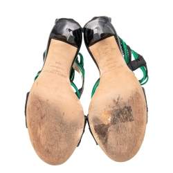 Pre Owned Jimmy Choo Black/Green Python And Leather Corsica Sandals Size 39.5
