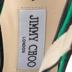 Pre Owned Jimmy Choo Black/Green Python And Leather Corsica Sandals Size 39.5