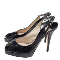 Pre Owned Jimmy Choo Black Snakeskin Elazer Slingback Sandals Size 37.5
