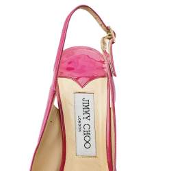 Pre Owned Jimmy Choo Pink Patent Leather Nova Peep Toe Slingback Sandals Size 38