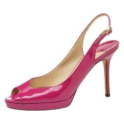 Pre Owned Jimmy Choo Pink Patent Leather Nova Peep Toe Slingback Sandals Size 38