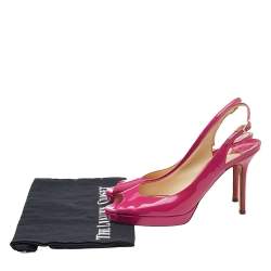 Pre Owned Jimmy Choo Pink Patent Leather Nova Peep Toe Slingback Sandals Size 38