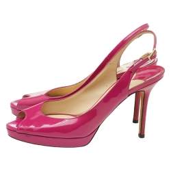 Pre Owned Jimmy Choo Pink Patent Leather Nova Peep Toe Slingback Sandals Size 38