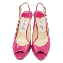 Pre Owned Jimmy Choo Pink Patent Leather Nova Peep Toe Slingback Sandals Size 38