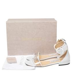 Jimmy Choo White Leather And PVC Jaimie Ankle Strap Flats Size 38