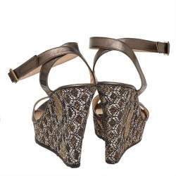 Pre Owned Jimmy Choo Metallic Leather Wedge Platform Sandals Size 41