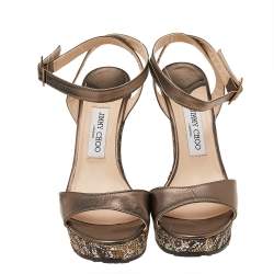 Pre Owned Jimmy Choo Metallic Leather Wedge Platform Sandals Size 41