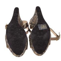 Pre Owned Jimmy Choo Metallic Leather Wedge Platform Sandals Size 41