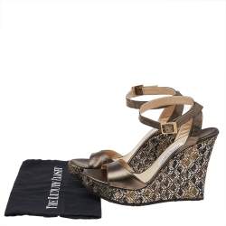 Pre Owned Jimmy Choo Metallic Leather Wedge Platform Sandals Size 41