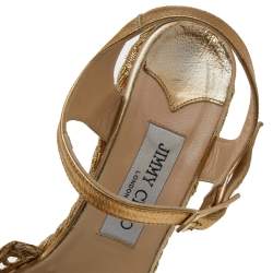 Pre Owned Jimmy Choo Gold Leather Wedge Platform Espadrille Sandals Size 40