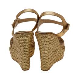 Pre Owned Jimmy Choo Gold Leather Wedge Platform Espadrille Sandals Size 40