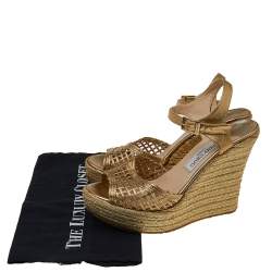 Pre Owned Jimmy Choo Gold Leather Wedge Platform Espadrille Sandals Size 40