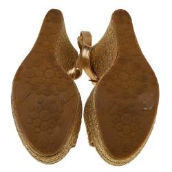 Pre Owned Jimmy Choo Gold Leather Wedge Platform Espadrille Sandals Size 40