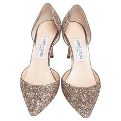 Pre Owned Jimmy Choo Gold Glitter Addison D'orsay Pumps Size 38