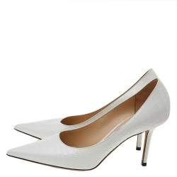Pre Owned Jimmy Choo White Croc Embossed Leather Love Pumps Size 38