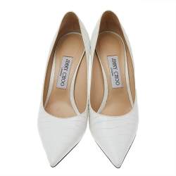 Pre Owned Jimmy Choo White Croc Embossed Leather Love Pumps Size 38