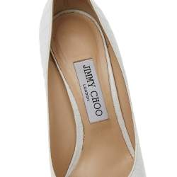 Pre Owned Jimmy Choo White Croc Embossed Leather Love Pumps Size 38